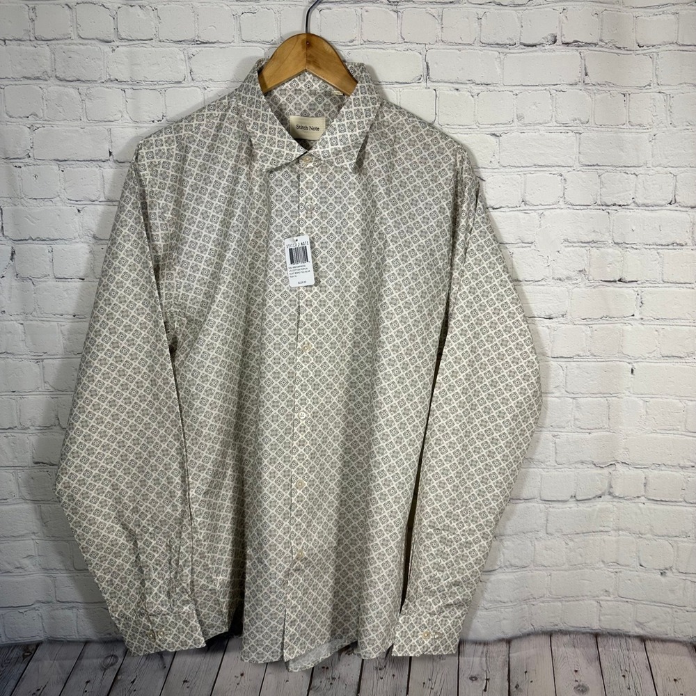 Stitch Note Mens Empress Cotton‎ Poplin Boho Tile Blue Button Down Shirt XL NEW